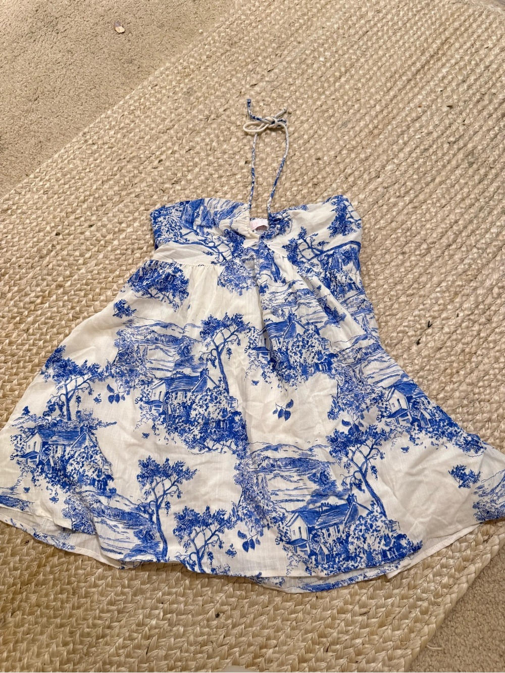 Isabelles Cabinet Blue & White Toile Halter Sundress medium